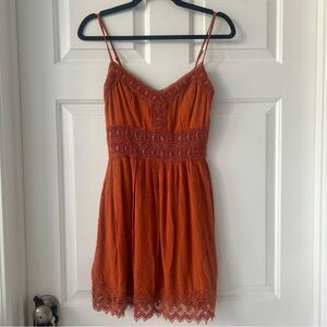 Burnt Orange Abercrombie & Fitch Mini Dress with Lace Macrame Accents